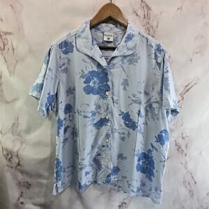 Columbia Shirt Womens 2X Blue Linen Button Vintage Camp Short Sleeve Floral